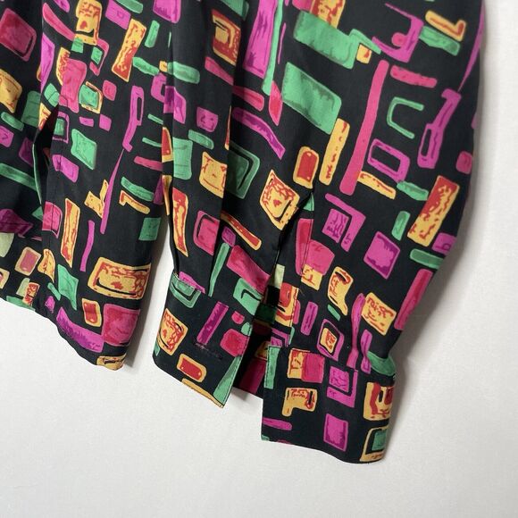 Retro 100% Silk Blouse Size 20W Abstract Geometric 80s Colorful Disco Bowling - Picture 3 of 7